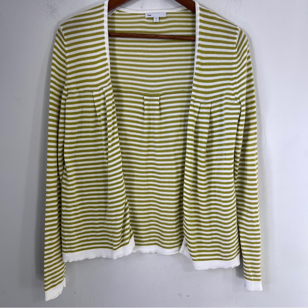 GAP Green and White Striped Open Cardigan